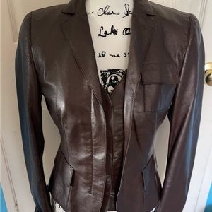 Akris Punto fully lined brown jacket lammnappa leather lined  size 2 or 4 ? **